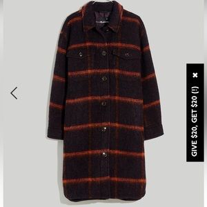 NWT Madewell Long Shirt-Jacket in Windowpane - Sz Small
